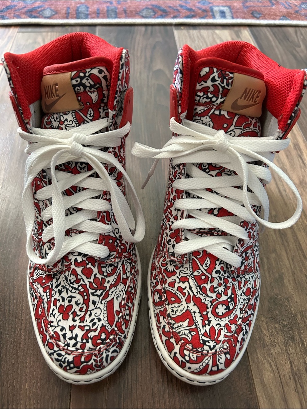 Nike Red and White Paisley Wedge Sneakers